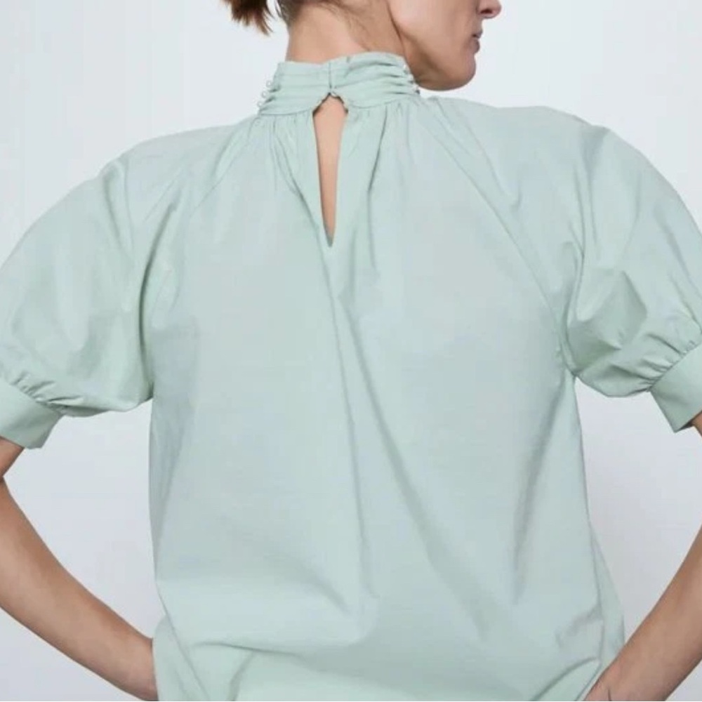 Zara Light Green Blouse with pearls 100% cotton - Picture 11 of 11